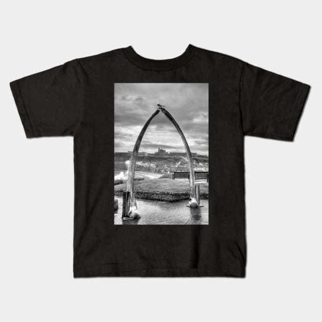 Whitby Whale Bones Arch Framing Whitby Abbey Kids T-Shirt by tommysphotos